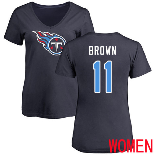 Tennessee Titans Navy Blue Women A.J. Brown Name and Number Logo NFL Football #11 T Shirt->nfl t-shirts->Sports Accessory